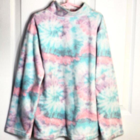 btween Tie Dye Fleece Pullover Sweatshirt 1/4 Zip Long Sleeve Pink Blue 10 - Picture 3 of 11